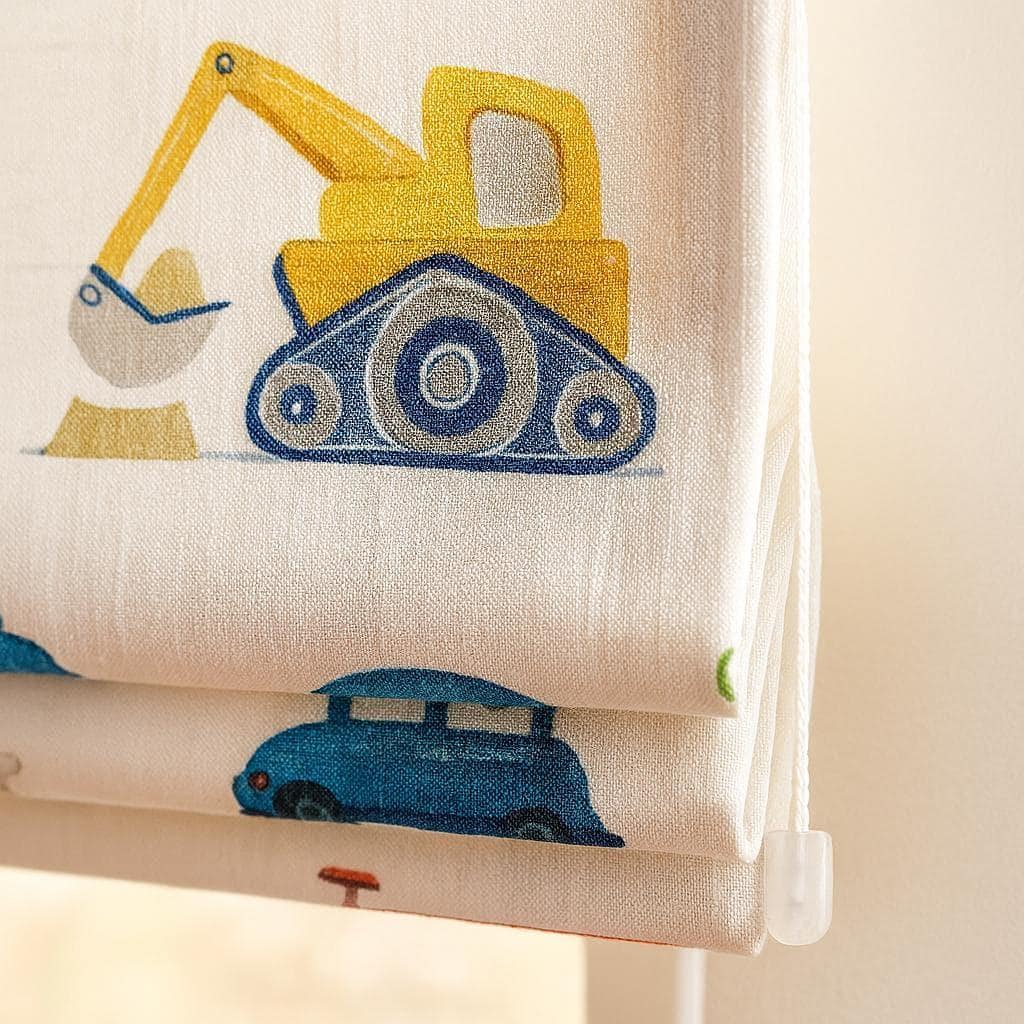 Roman Blind: Organic Linen with Cars and Trucks - Custom Size — image 1