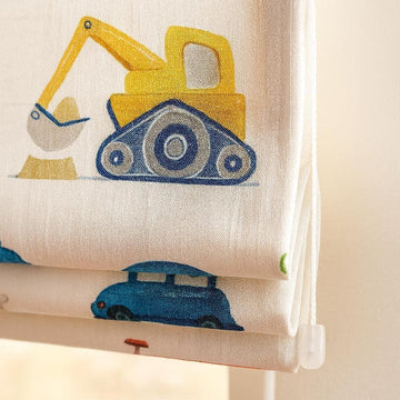 Roman Blind: Organic Linen with Cars and Trucks - Custom Size — image 1