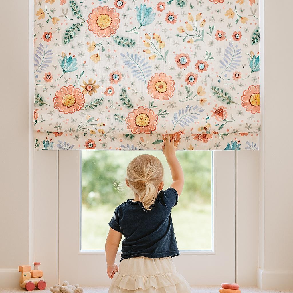 Boho Floral Roman Shade: Organic Linen, Kids Nursery Window — image 4