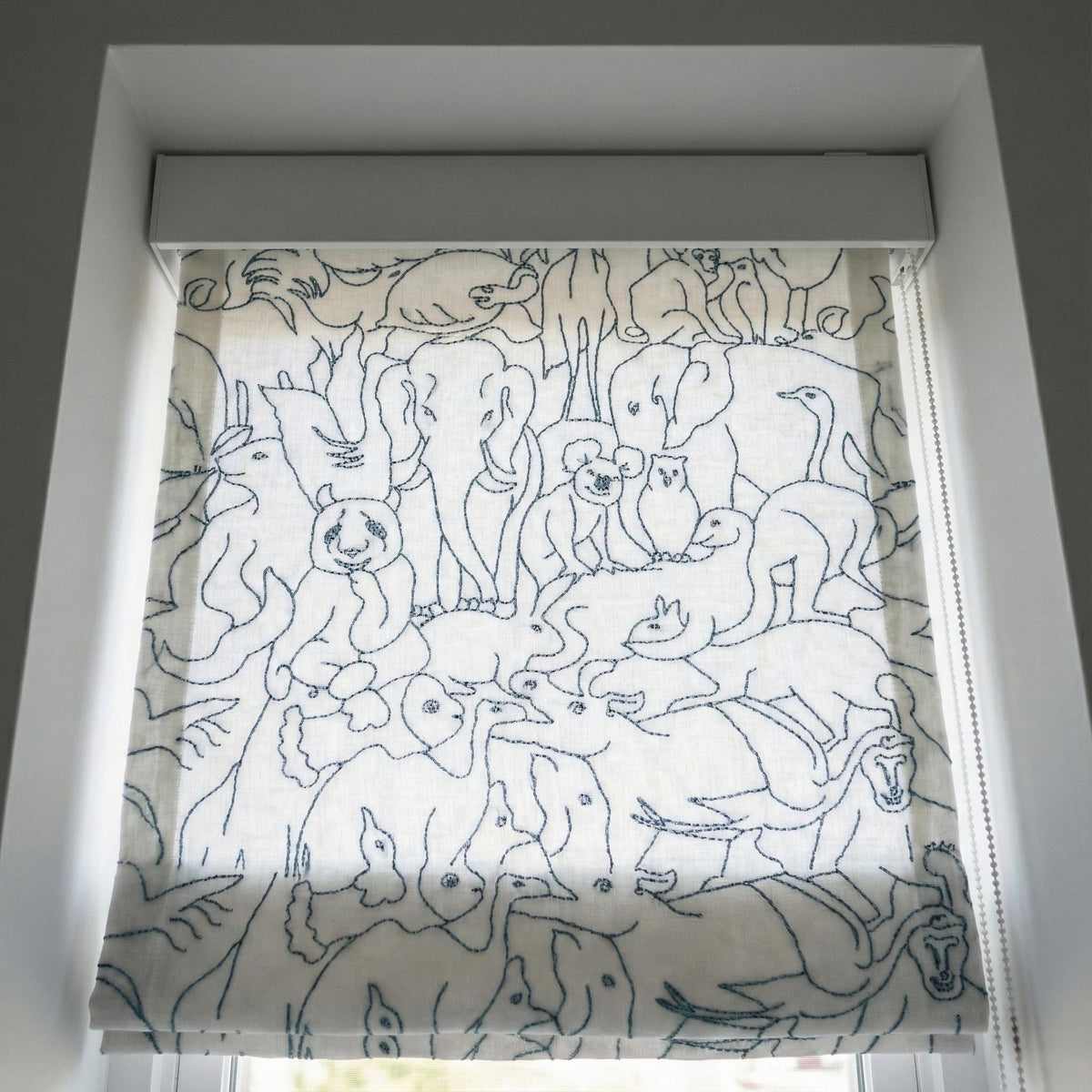 Roman Shade: Organic Linen with Playful Animal Embroidery (Made to Size) — image 3
