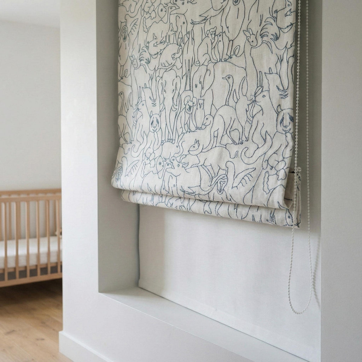 Roman Shade: Organic Linen with Playful Animal Embroidery (Made to Size) — image 4