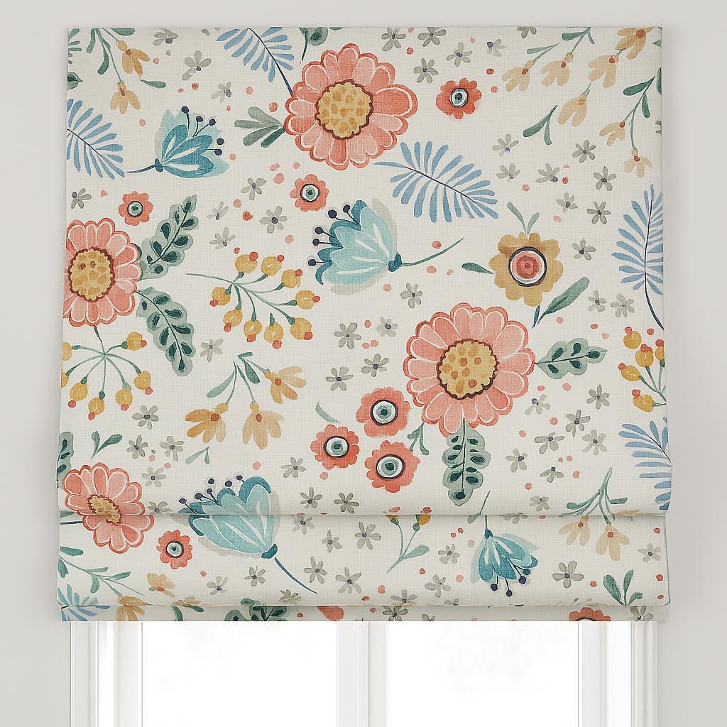 Boho Floral Roman Shade: Organic Linen, Kids Nursery Window — image 6