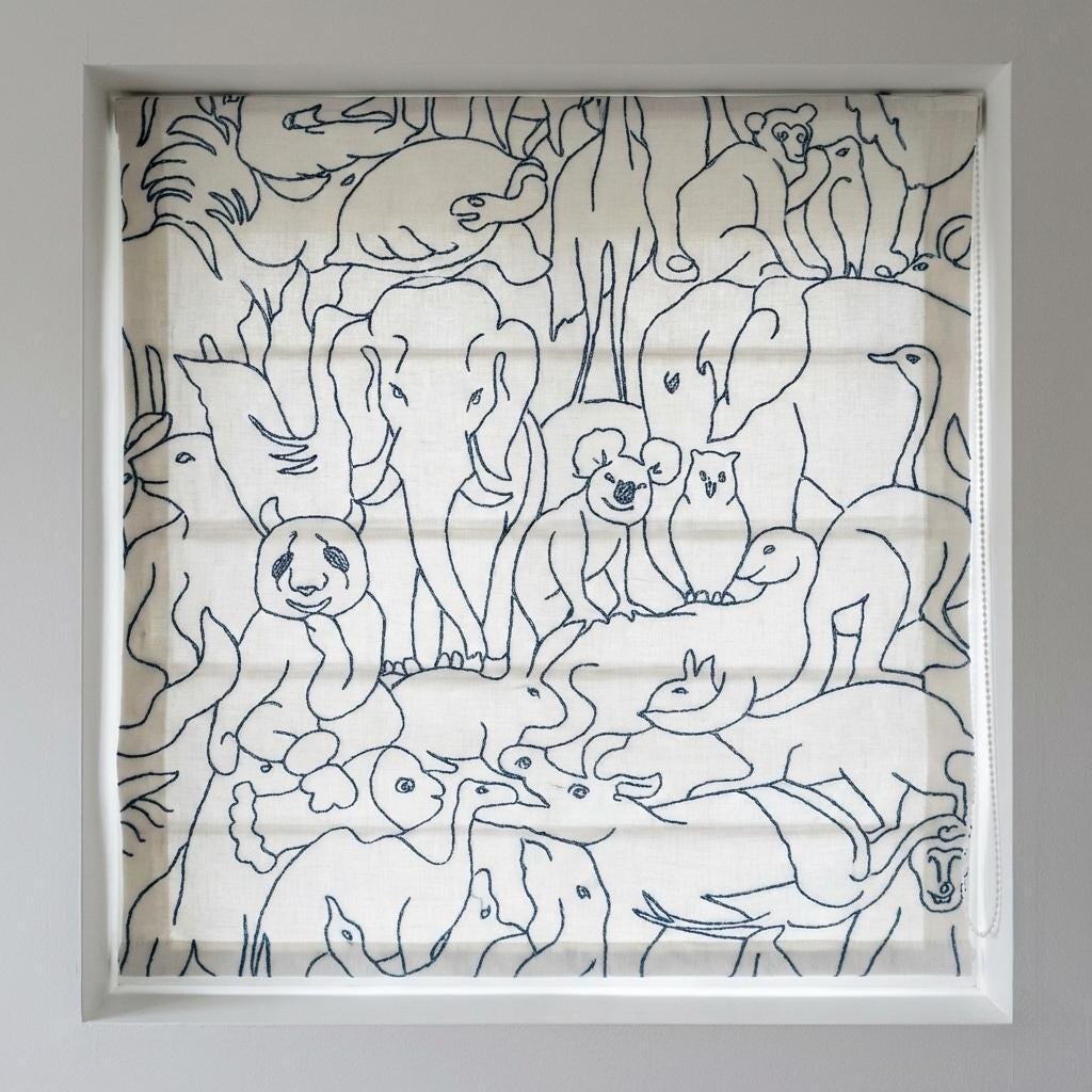 Roman Shade: Organic Linen with Playful Animal Embroidery (Made to Size) — image 5