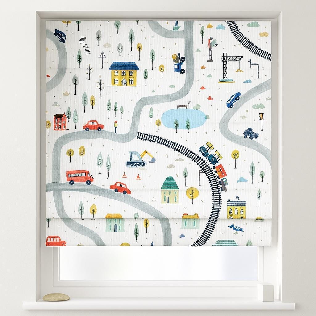 Kids Roman Shade, Organic Linen, City Map Print (Custom Size, Blackout or Light) — image 1