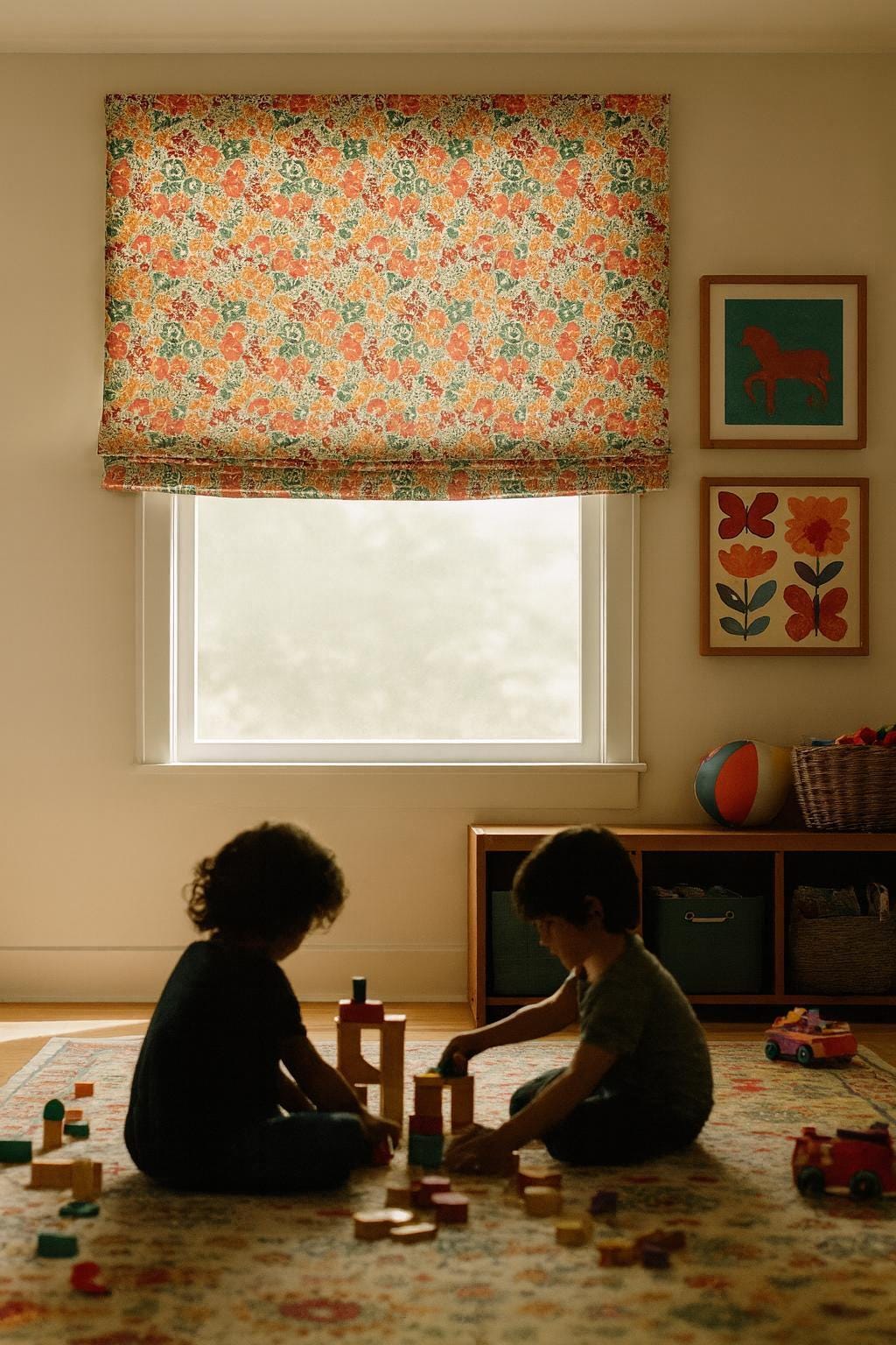 Roman Shade for Kids: Floral Organic Cotton - Blackout or Light-Filtering — image 1