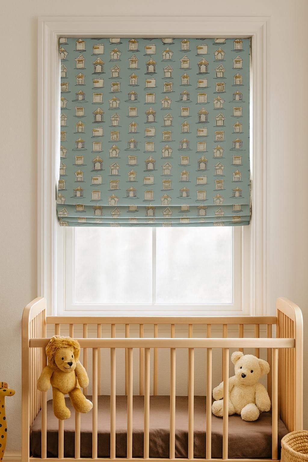 Kids Room Roman Shades, Organic Cotton, House Print (Corded, Custom Size) — image 2