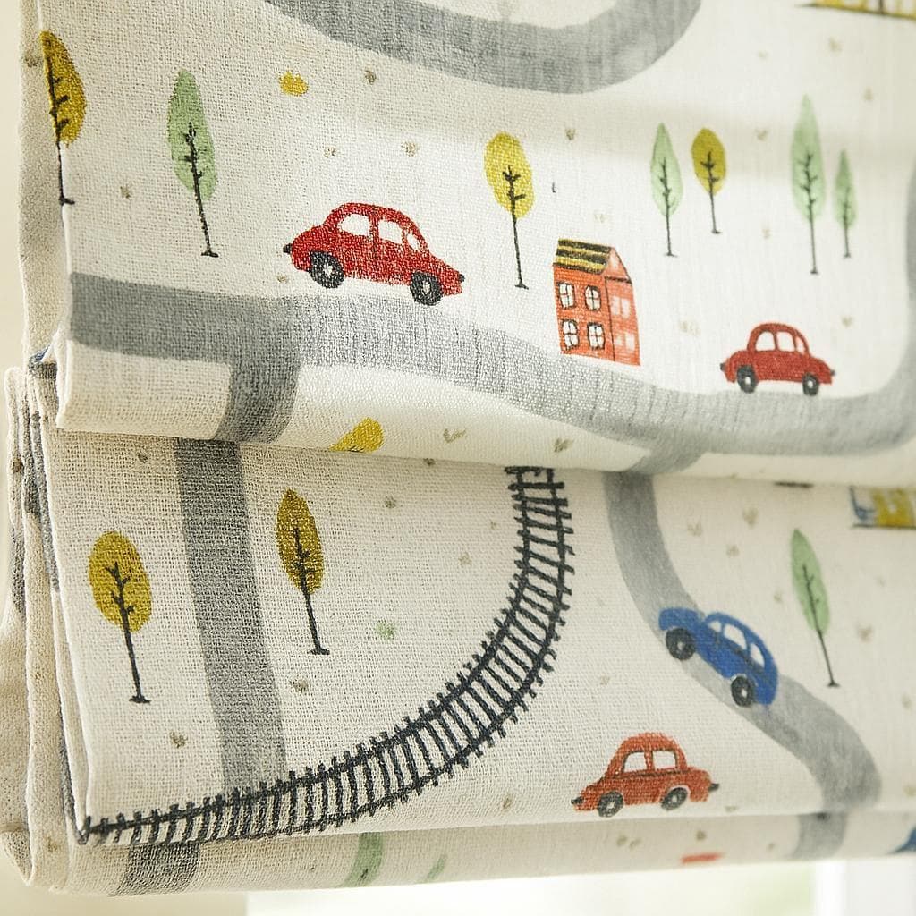 Kids Roman Shade, Organic Linen, City Map Print (Custom Size, Blackout or Light) — image 1