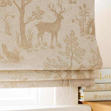 Nursery Roman Shade, Organic Linen, Beige Woodland Deer (Light-Filtering or Blackout) — image 1