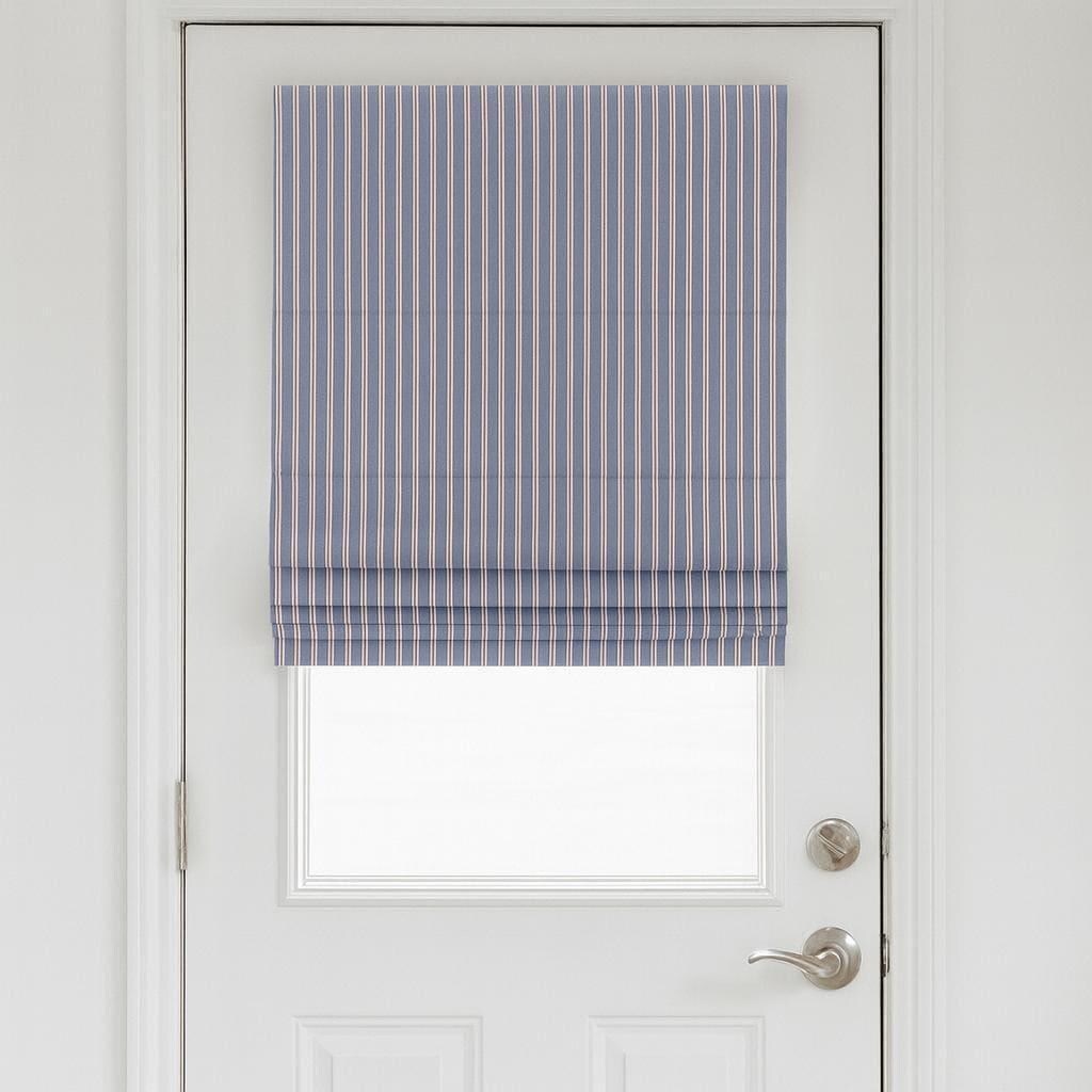 Roman Shade for Kids: Slate Blue Stripes - Organic Cotton — image 1