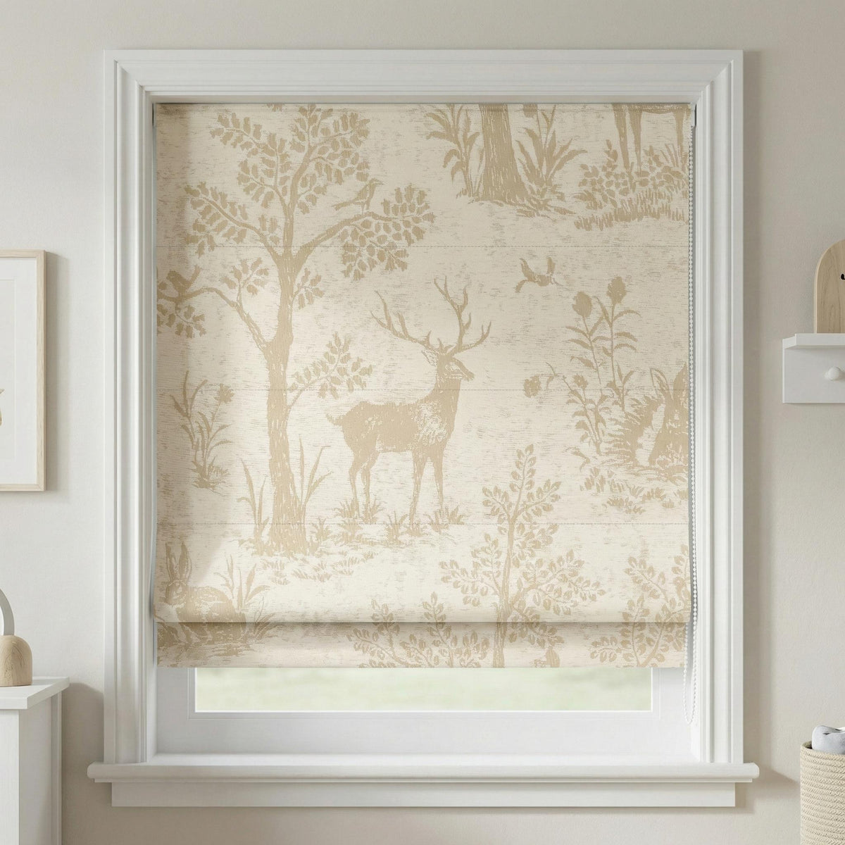 Nursery Roman Shade, Organic Linen, Beige Woodland Deer (Light-Filtering or Blackout) — image 6