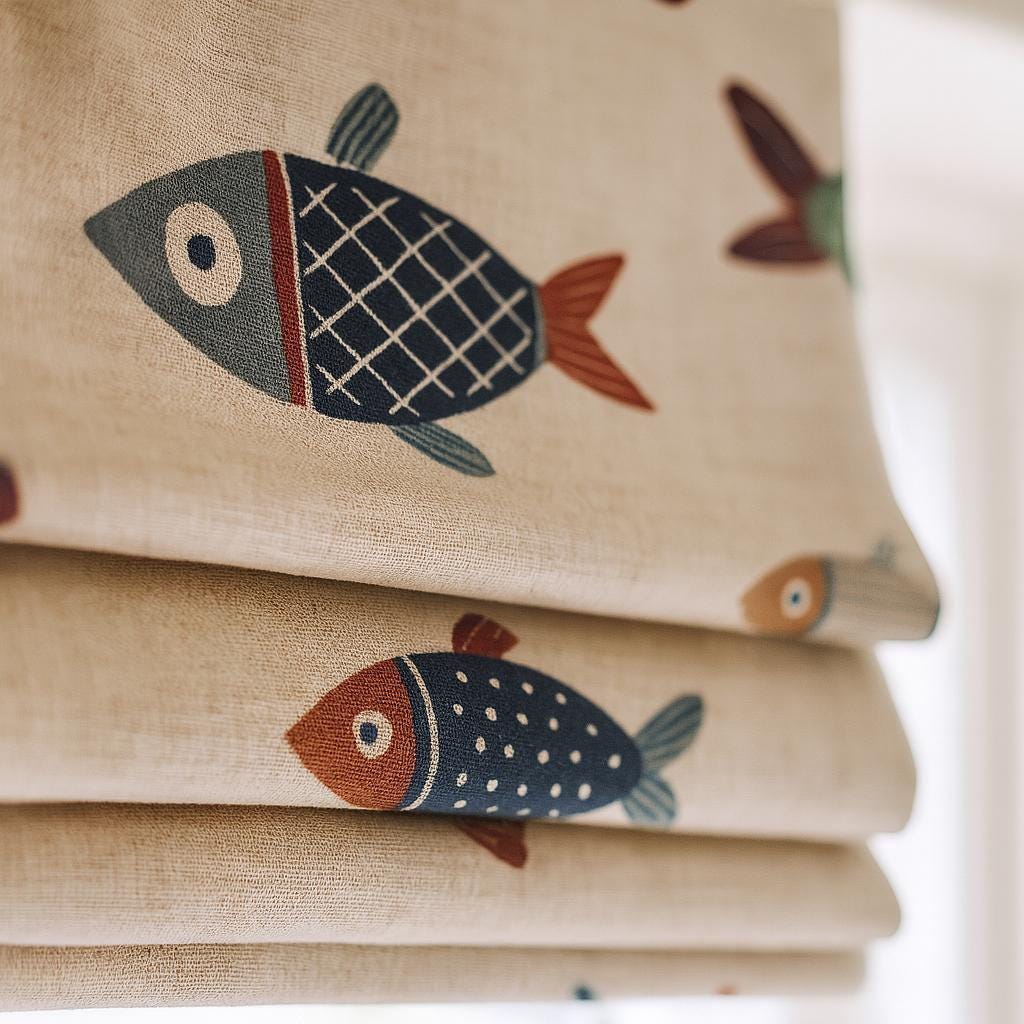 Roman Shade: Fish Pattern Nursery Blind (Organic Cotton, Custom Size) — image 1