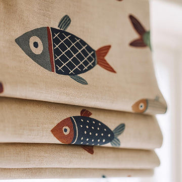 Roman Shade: Fish Pattern Nursery Blind (Organic Cotton, Custom Size) — image 1