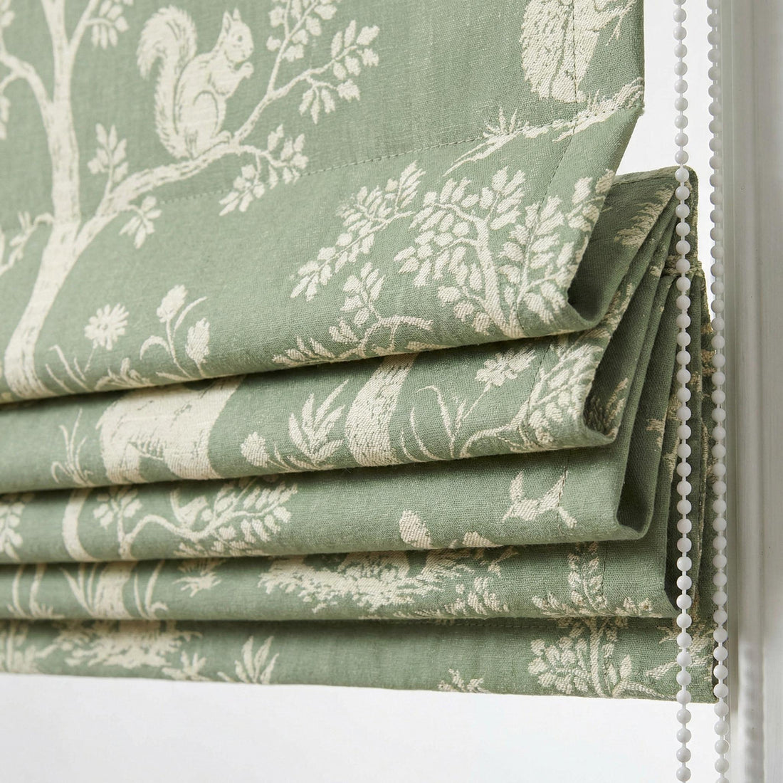 Kids Roman Shade, Sage Green Linen, Woodland Animals (Custom Size) — image 1