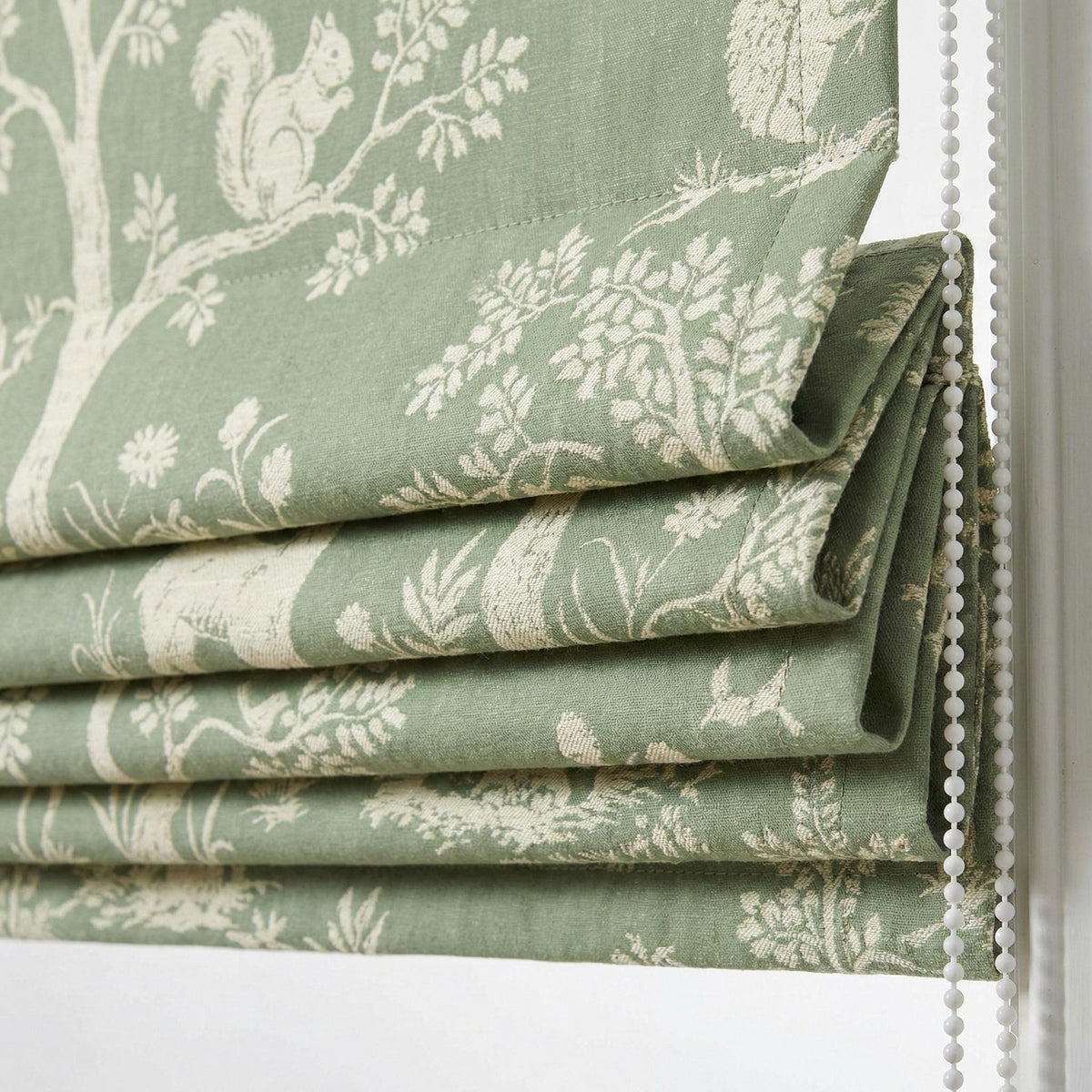 Kids Roman Shade, Sage Green Linen, Woodland Animals (Custom Size) — image 1