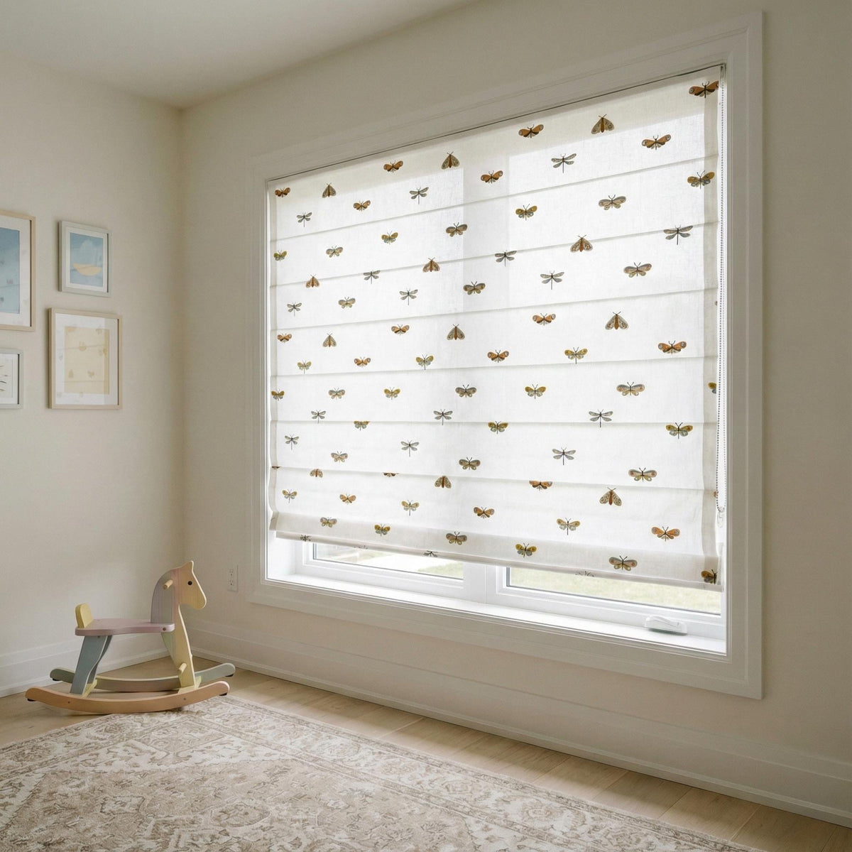 Embroidered Dragonfly Roman Shade: Organic Linen for Kids’ Rooms — image 4