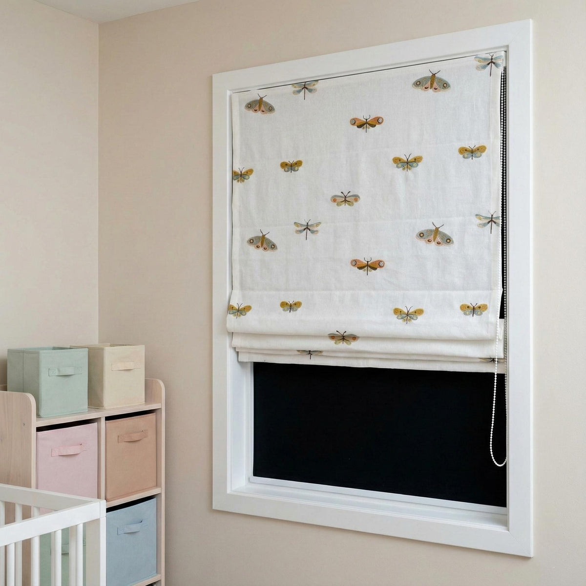 Embroidered Dragonfly Roman Shade: Organic Linen for Kids’ Rooms — image 6