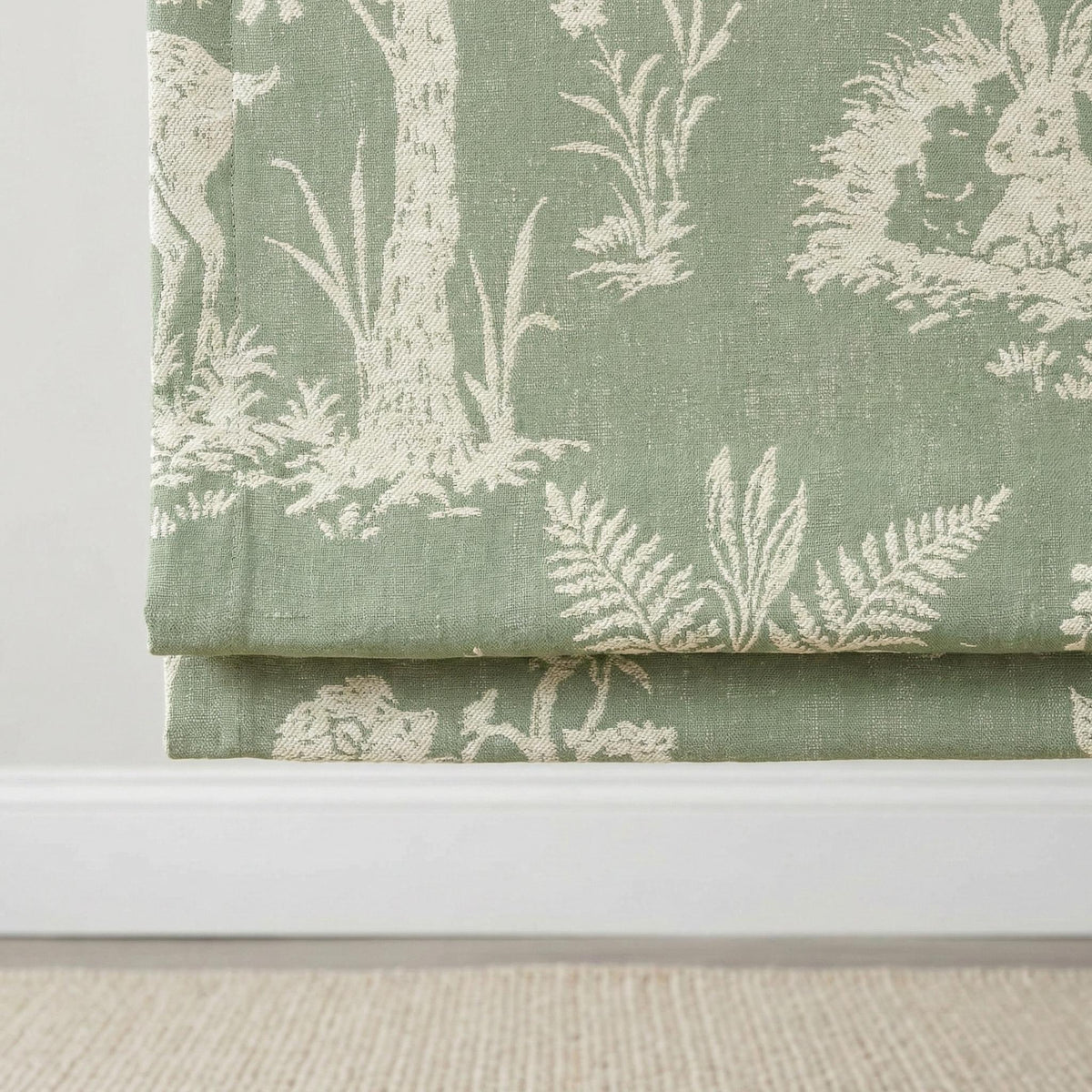 Kids Roman Shade, Sage Green Linen, Woodland Animals (Custom Size) — image 5