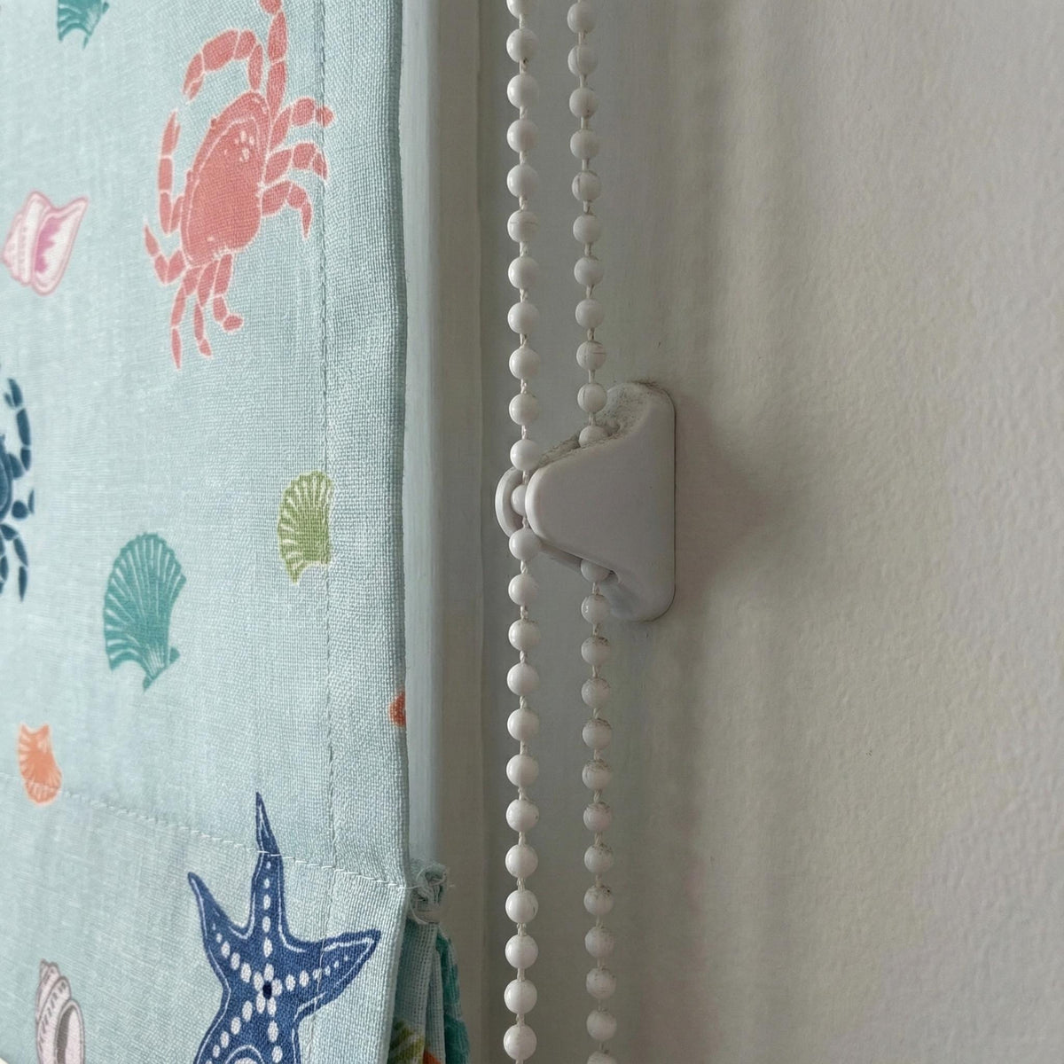Roman Shade: Aqua Sea Life Print - Organic Linen, Blackout Option — image 6