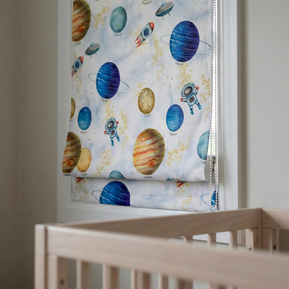 Astronaut Roman Shade: Space Planets, Custom Kids Window Blind — image 1