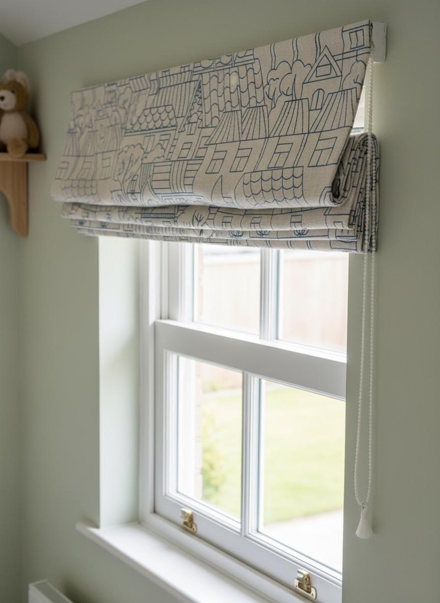 Roman Shade: Kids Navy House Embroidery on Linen (Custom Sizes, Liner Choices) — image 7
