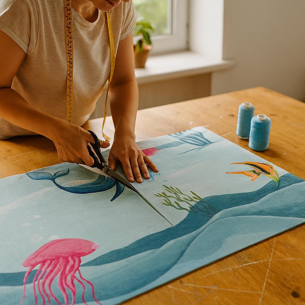 Kids Room Roman Shade, Whale & Jellyfish Print (Organic Linen) — image 8