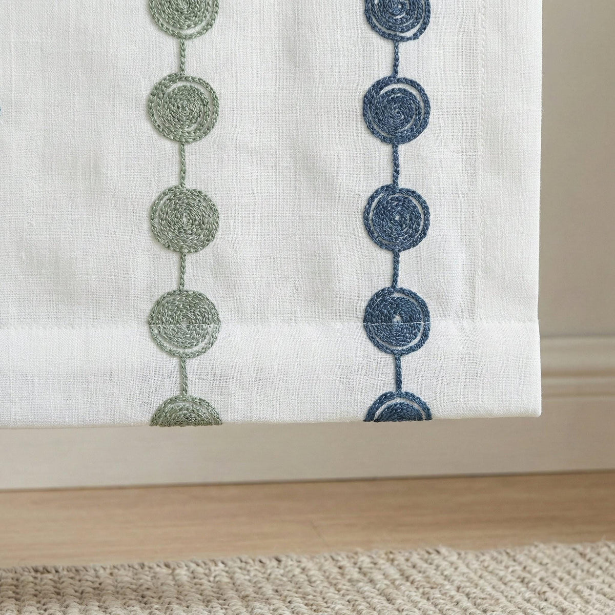 Embroidered Linen Roman Shade, Blue Green Dot Chain, Nursery Window Blind — image 8