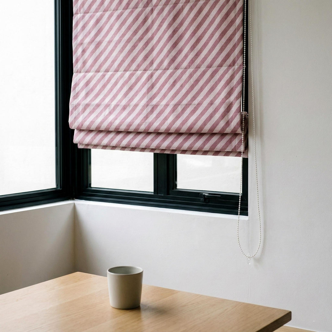 Dusty Rose Linen Roman Shade, Diagonal Stripe, OEKO-TEX Certified — image 1