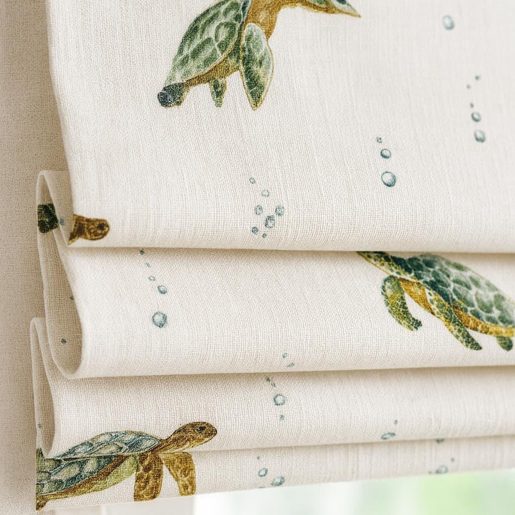 Sea Turtle Roman Blind - Organic Linen for Nursery or Playroom — image 1