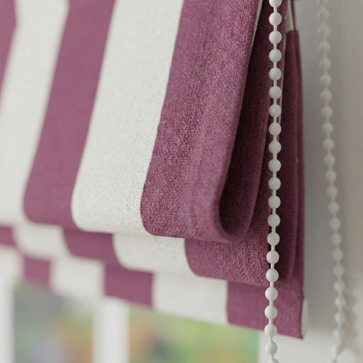 Custom Berry Pink Striped Velvet Roman Shade - Blackout Nursery Blinds — image 3