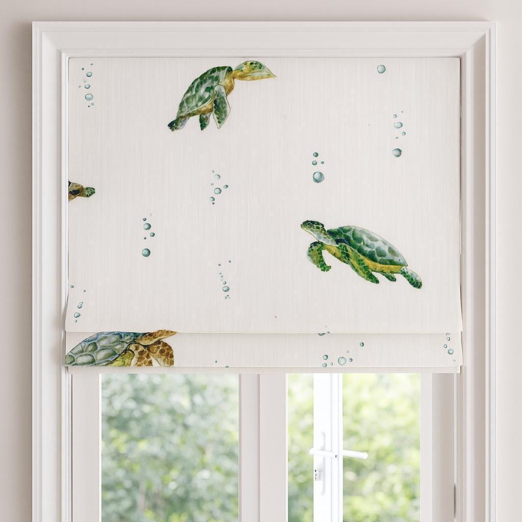 Sea Turtle Roman Blind - Organic Linen for Nursery or Playroom — image 2