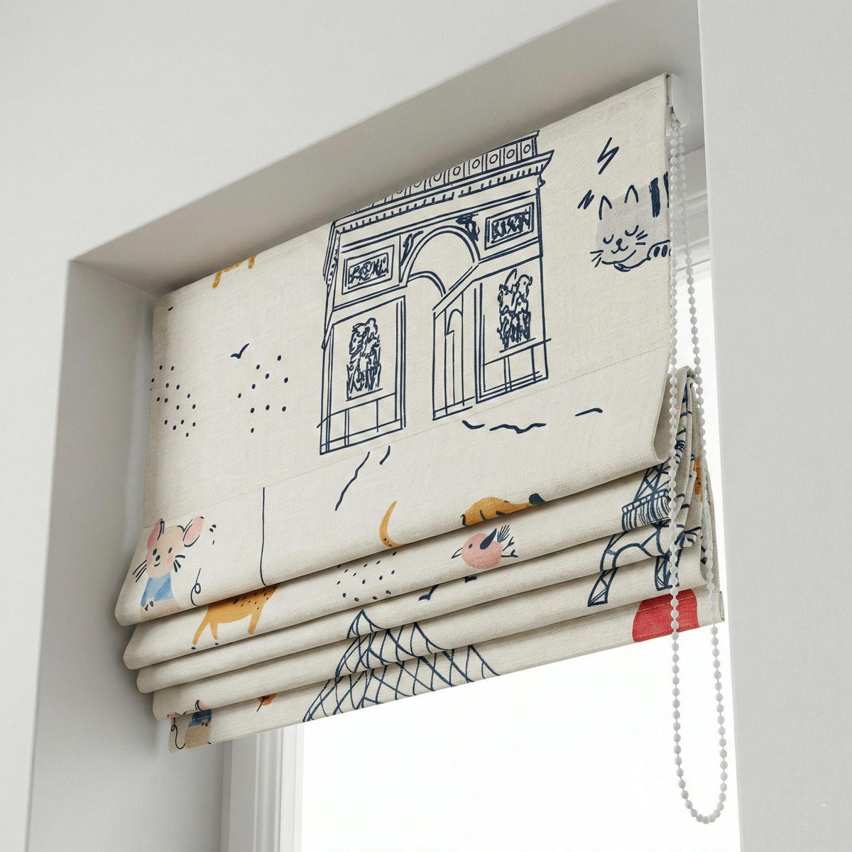 Paris Animals Linen Roman Shade, Kids Nursery, Custom Size — image 3