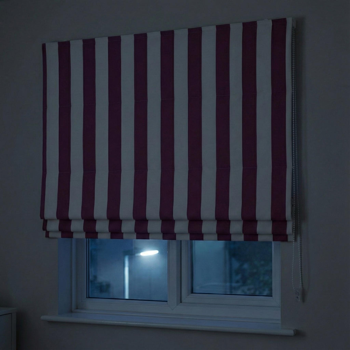 Custom Berry Pink Striped Velvet Roman Shade - Blackout Nursery Blinds — image 4