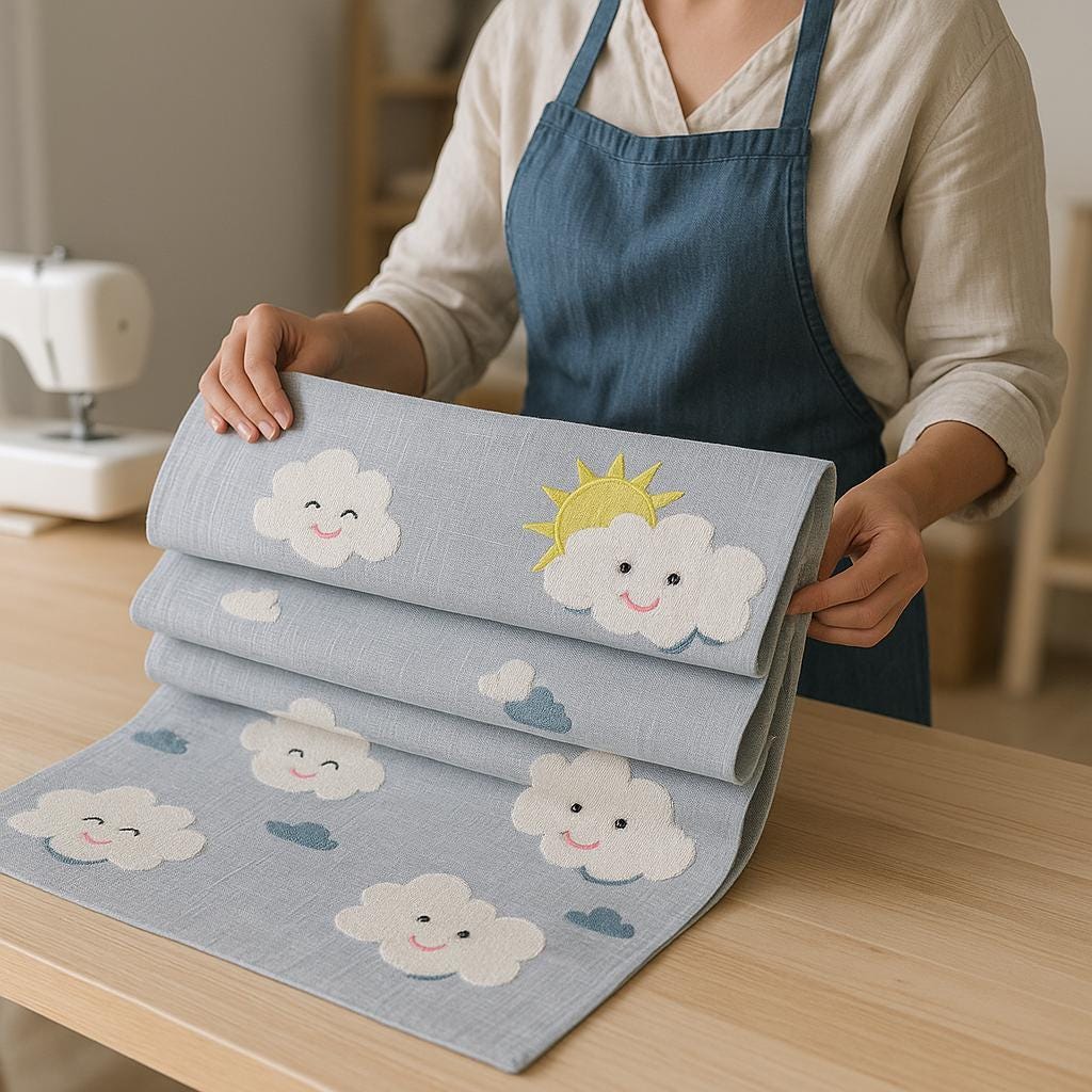 Roman Shade: Hand-Embroidered Cloud & Sun Design (Light Filtering or Blackout) — image 5