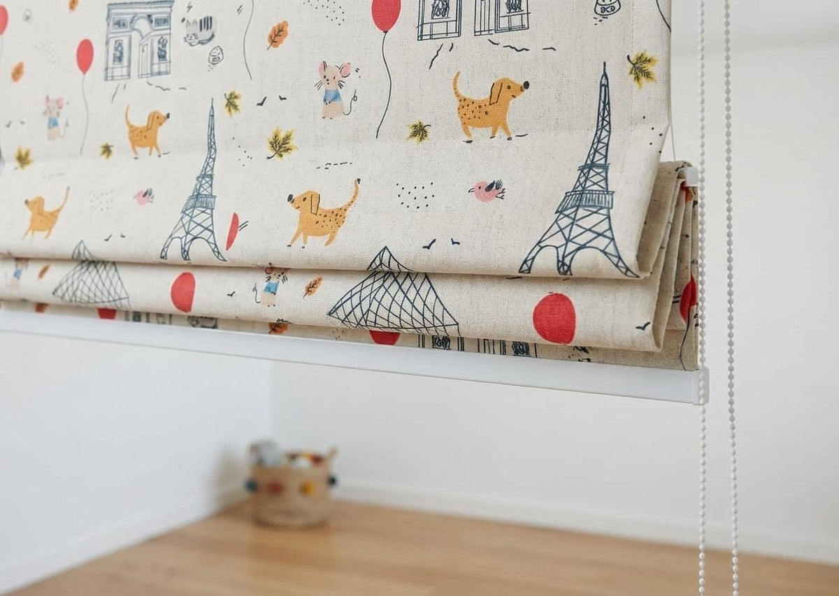 Paris Animals Linen Roman Shade, Kids Nursery, Custom Size — image 4