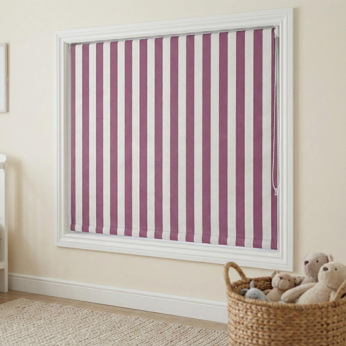 Custom Berry Pink Striped Velvet Roman Shade - Blackout Nursery Blinds — image 6