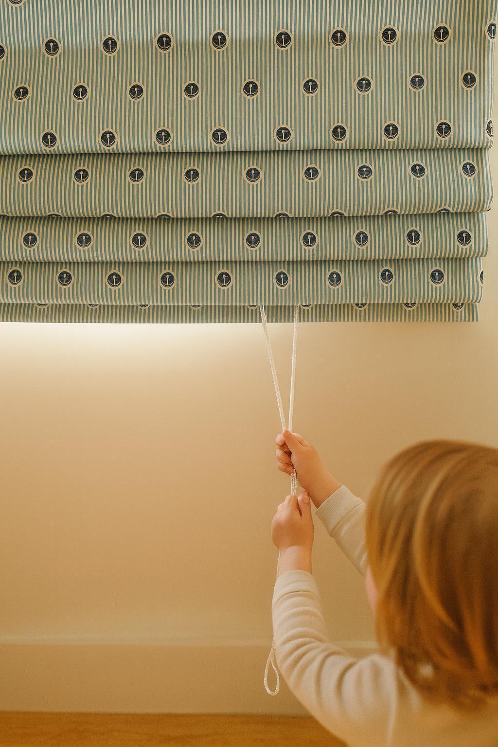 Nautical Anchor Roman Shade: Organic Cotton, Custom Kids Window Blind — image 1