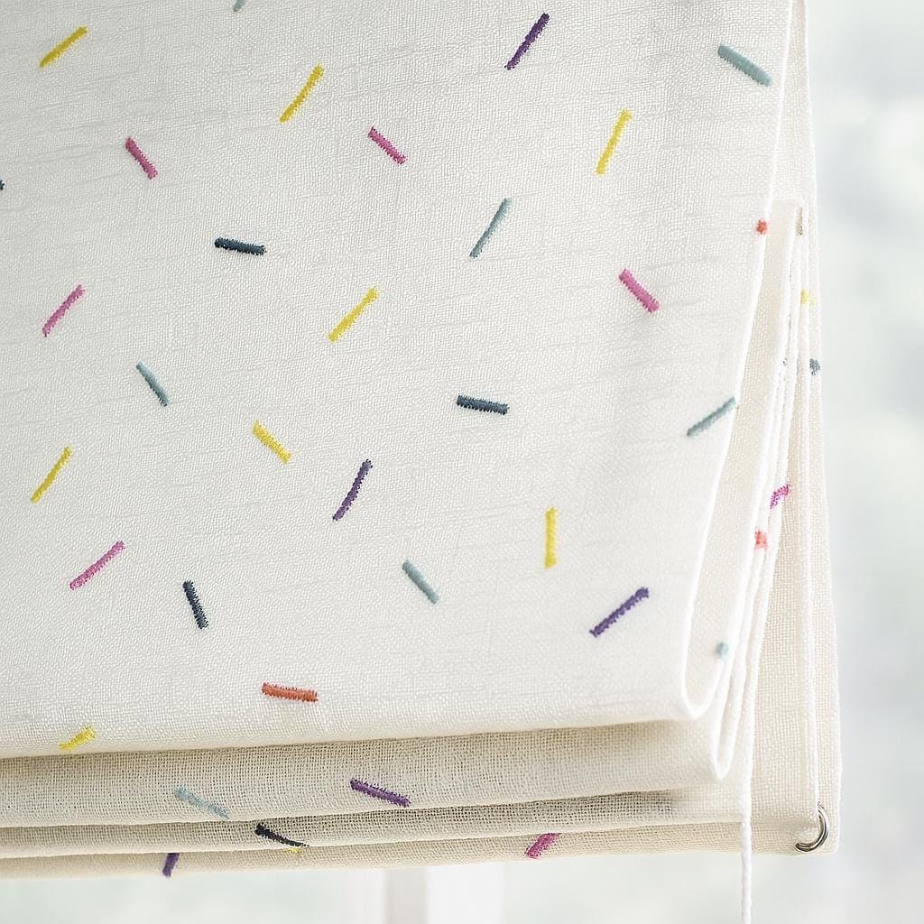 Roman Shade for Kids: Rainbow Confetti Embroidery (Custom Size, Organic Linen) — image 3