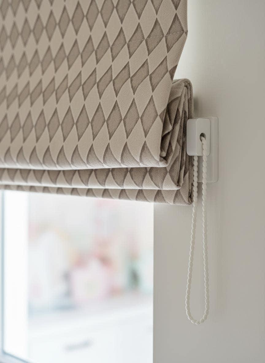 Kids Velvet Roman Shade, Taupe Harlequin Diamond (Custom Blackout or Light-Filtering) — image 7