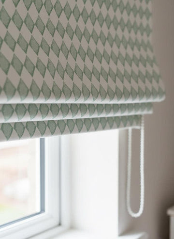 Sage Green Diamond Velvet Roman Shade - Corded Nursery Blind — image 1