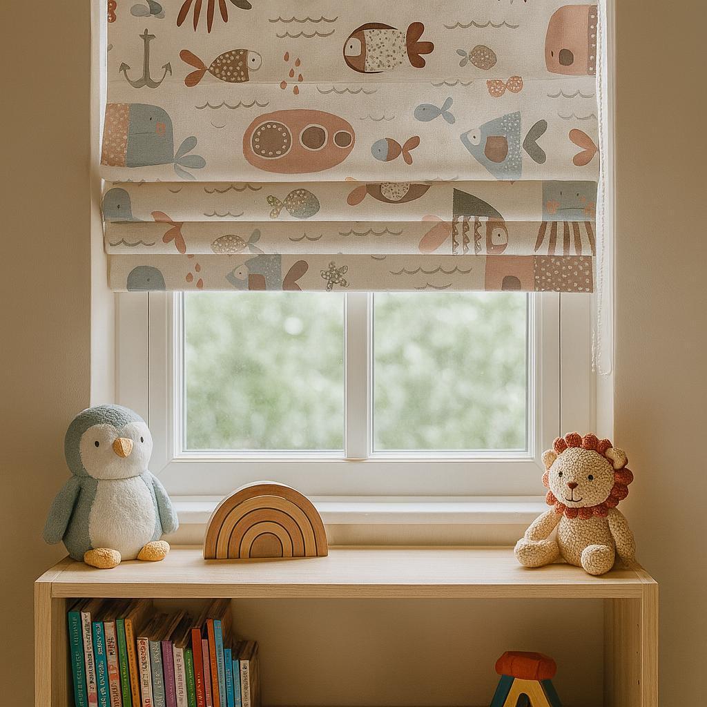 Roman Shade: Nautical Kids Room Decor (Blackout, Organic Cotton-Linen) — image 1