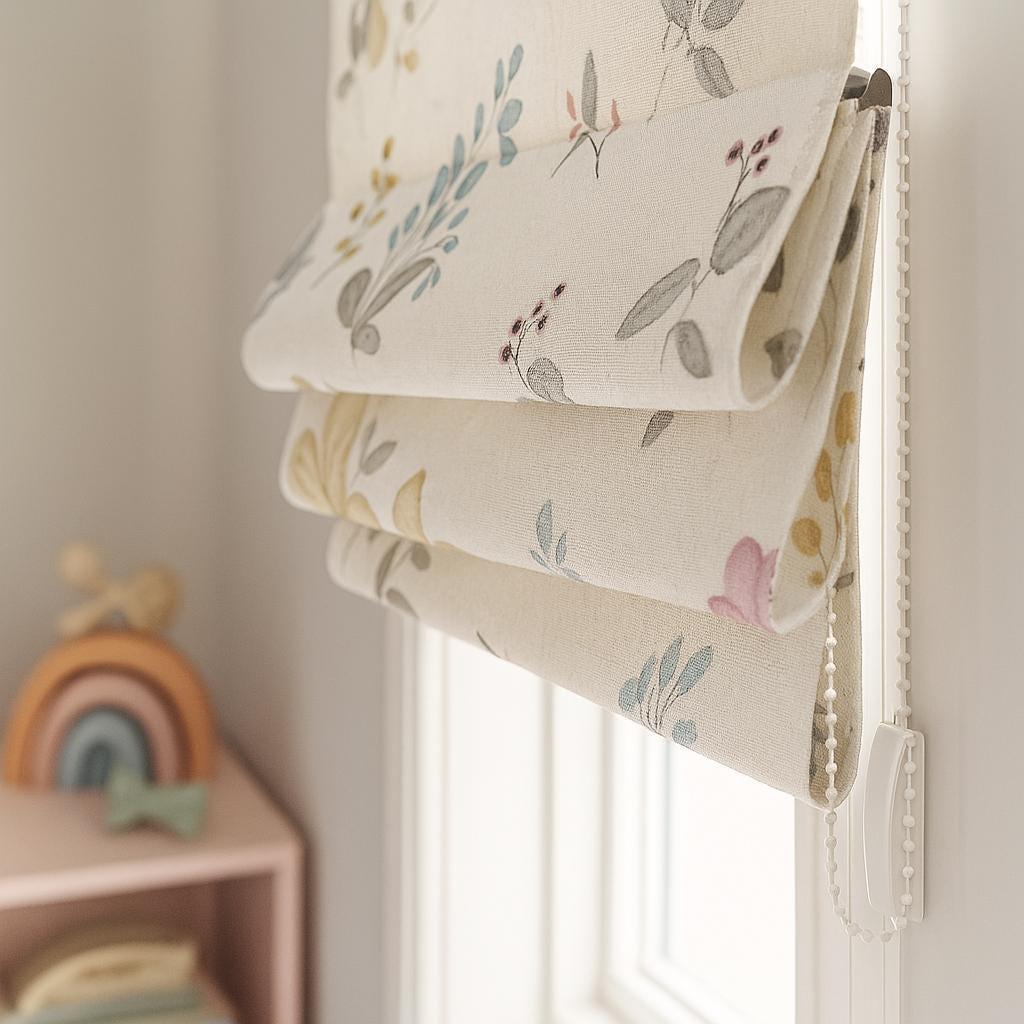 Watercolor Floral Roman Blinds: Thick Linen, Kids Room Shade — image 2