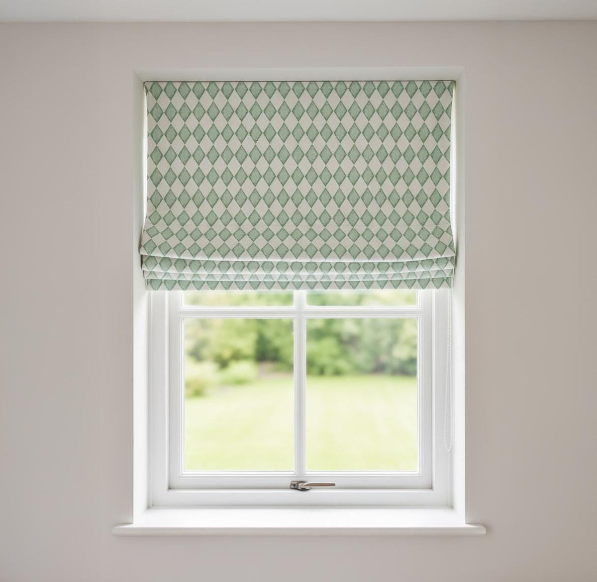 Sage Green Diamond Velvet Roman Shade - Corded Nursery Blind — image 2