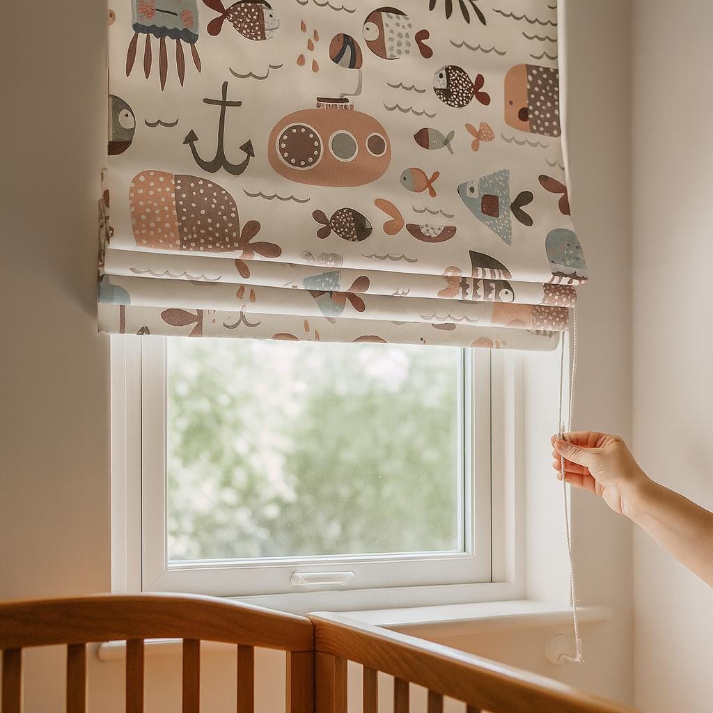 Roman Shade: Nautical Kids Room Decor (Blackout, Organic Cotton-Linen) — image 3