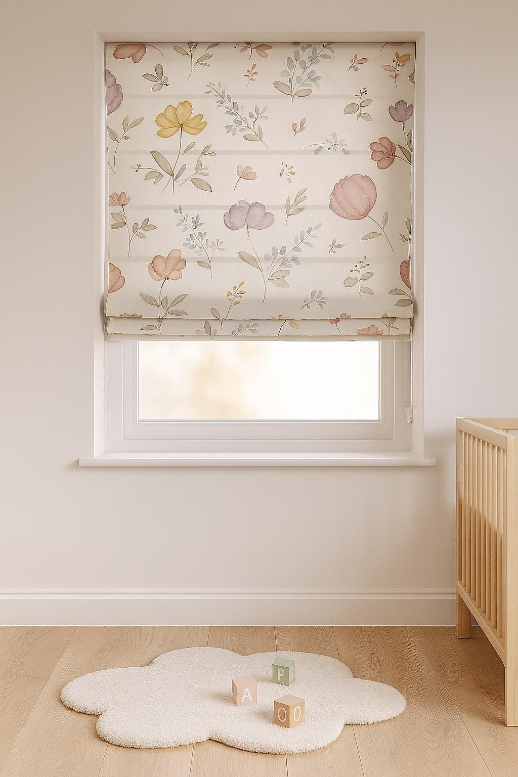 Watercolor Floral Roman Blinds: Thick Linen, Kids Room Shade — image 4