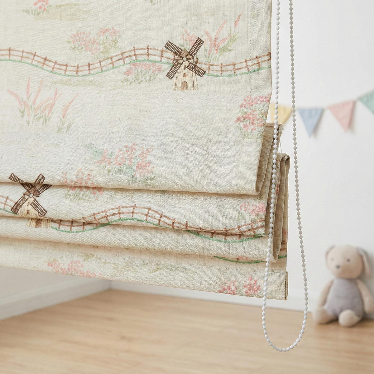 Farmhouse Windmill Linen Roman Shade, Custom Nursery Blind, Oeko-Tex — image 3