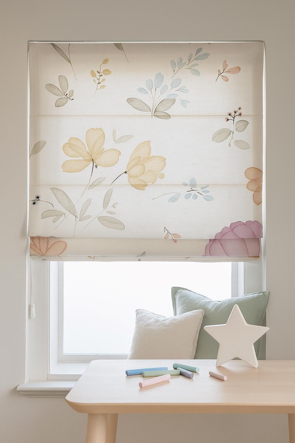 Watercolor Floral Roman Blinds: Thick Linen, Kids Room Shade — image 6