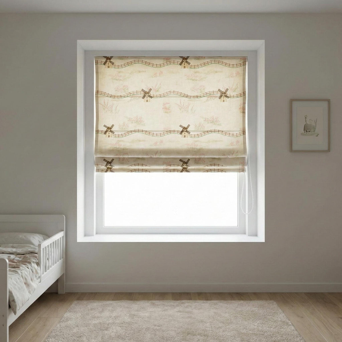 Farmhouse Windmill Linen Roman Shade, Custom Nursery Blind, Oeko-Tex — image 5