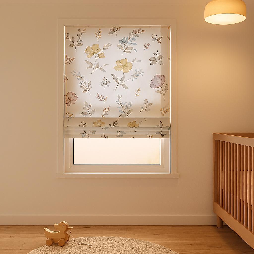 Watercolor Floral Roman Blinds: Thick Linen, Kids Room Shade — image 7