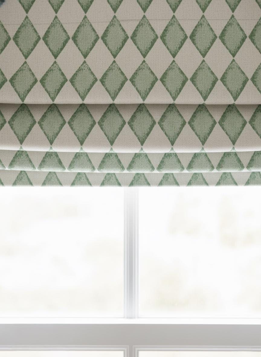 Sage Green Diamond Velvet Roman Shade - Corded Nursery Blind — image 8