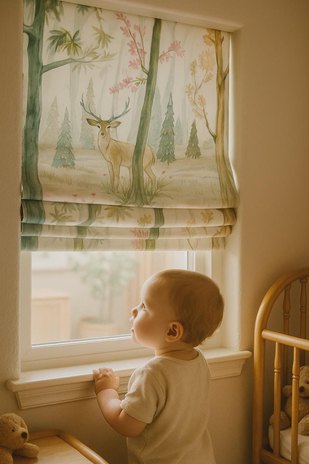 Woodland Deer Roman Blind: Custom Linen Shade for Nursery — image 2